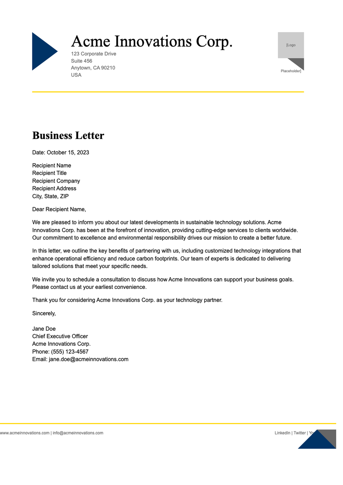 Modern geometric company letterhead template with social media icons_variant_2